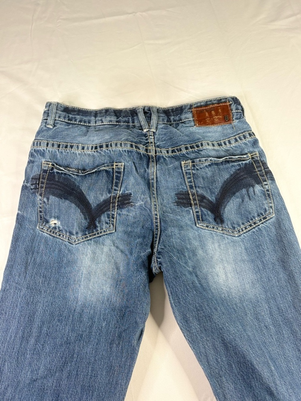 Y2K 2000s style Baggy Embroidered Faded Jeans | $34.99